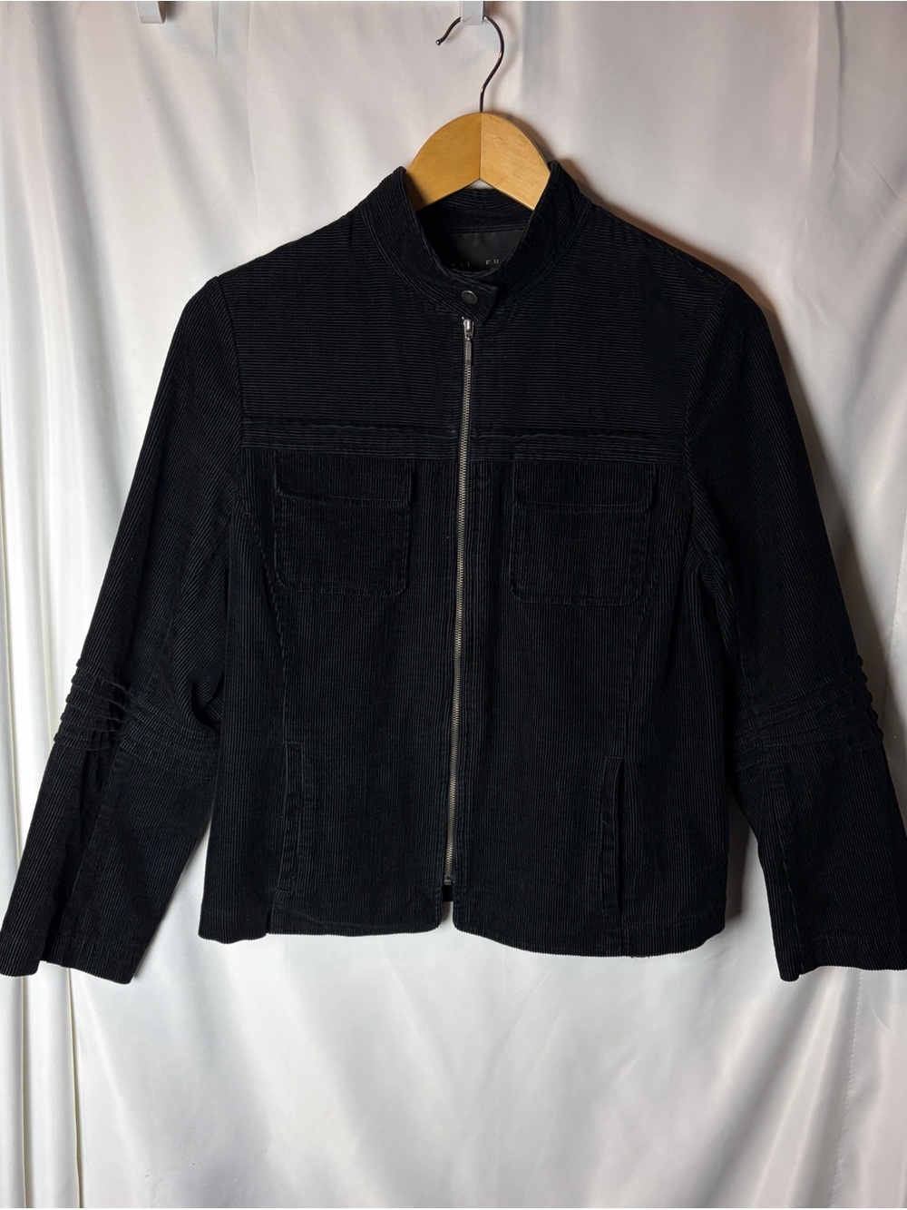 Yansi Fugel Black Corduroy Moto Full Zip Jacket w/ Fine Wale Ribbed in Size Med